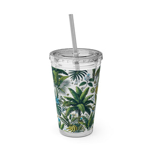 Tropical Tumbler with Straw | 16 oz: More Tropical Palms, White