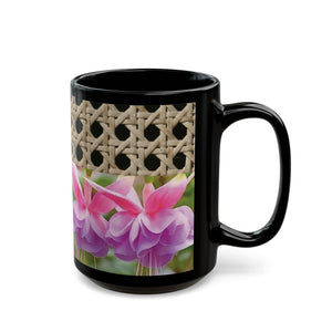 Black Coffee Mug - Wicker & Pink Fuschias