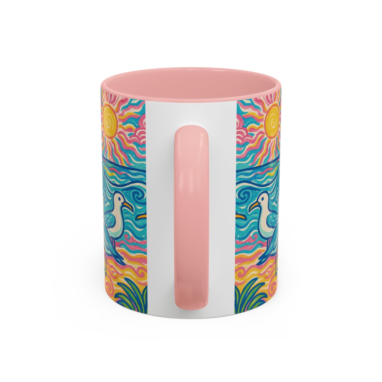 Accent Coffee Mug (11, 15oz), 8 Colors - Tropical Beach Seagulls