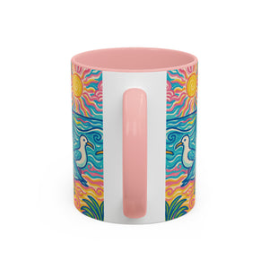 Accent Coffee Mug (11, 15oz), 8 Colors - Tropical Beach Seagulls
