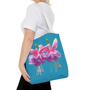 Two Fuschsias Tropical Flower Tote Bag/Turquoise - 3 Sizes