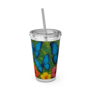 Tropical Tumbler with Straw | 16 oz : Morpho Butterflies Flight