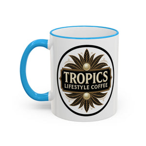 Accent Rim & Handle Coffee Mug — Tropics Lifestyle Coffee Pearl/Palm Logo