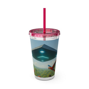 Tropical Tumbler with Straw | 16 oz: UFO and Parrots