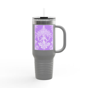 Insulated Travel Mug - 40oz - Perfect for Outdoor Adventures / Pearl Lady Toile/Amethyst