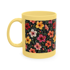 Hibiscus Garden Ceramic Mug — Vibrant Floral Coffee Cup