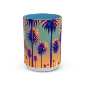 Accent Color Coffee Mug (11, 15oz), 8 Colors - Sunset Palms