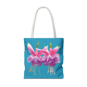 Two Fuschsias Tropical Flower Tote Bag/Turquoise - 3 Sizes