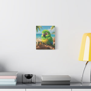 Tropical Beach Canvas - Lulu the Parrot Coffee Wall Art, Green