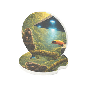 Soapstone Car Coaster - UFO & Monkies, Toucan