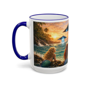 Accent Rim & Handle Coffee Mug — UFO & Mermaids