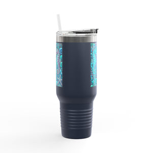 Insulated Travel Mug, 40oz / Seahorses, Turquoise - Perfect for Outdoor Adventures