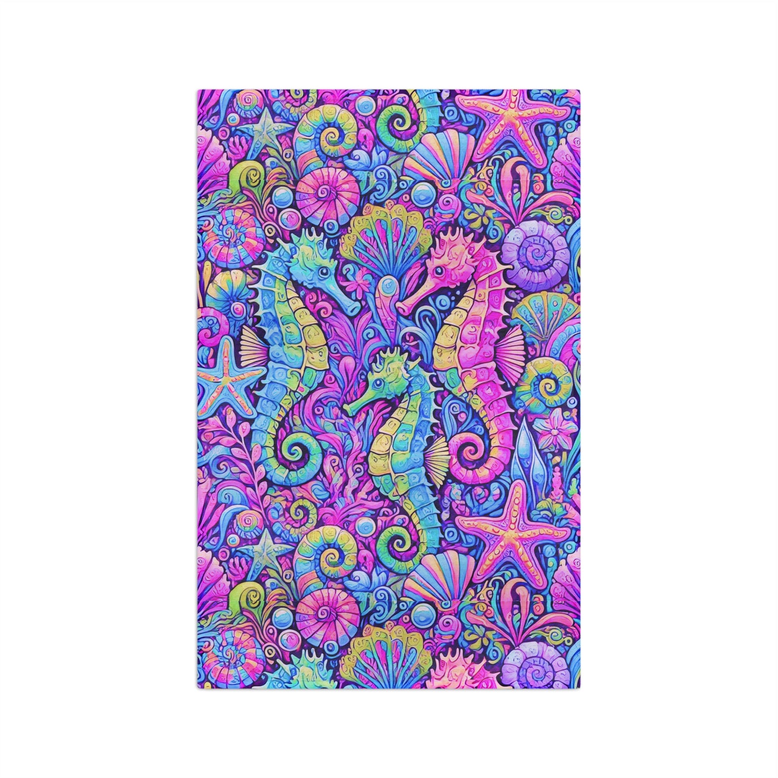 Tropical Microfiber Coffee/Tea Towel — Seahorse Trio, Party Pop