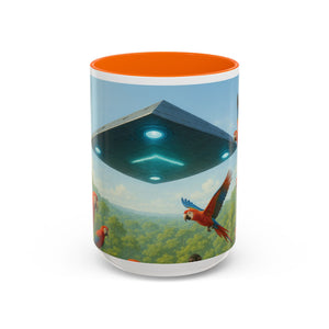 Accent Coffee Mug (11, 15oz), 8 Colors - UFO and Macaws