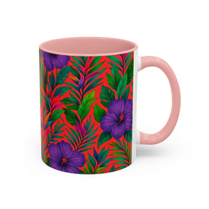 Accent Coffee Mug (11, 15oz), 8 Colors - Midnight Flower Coral