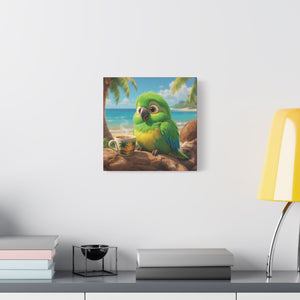 Tropical Beach Canvas - Lulu the Parrot Coffee Wall Art, Pink
