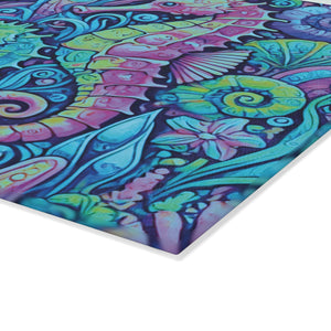 Glass Coffee Station Tray, 2 Sizes – Seahorse Trio Turquoise