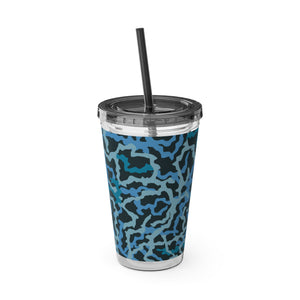 Tropical Tumbler with Straw | 16 oz: Coral Threads, Blue