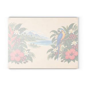 Tropical Parrot Glass Cutting Board – Hawaiian Hibiscus & Beach Kitchen Decor
