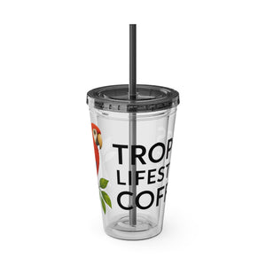 Tropical Tumbler with Straw | 16oz: Tropics Lifestyle Coffee Parrot Logo