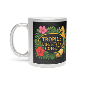 Tropical Metallic Mug, Gold or Silver - Tropics Lifestyle Coffee Seahorse Logo, Black