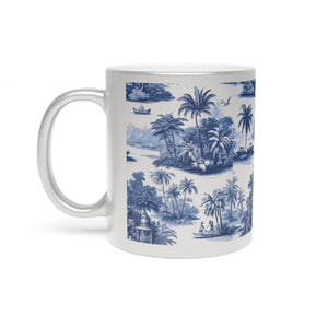 Tropical Metallic Mug, Gold or Silver - Tropical Trip Toile Classic, Blue
