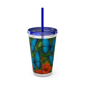 Tropical Tumbler with Straw | 16 oz : Morpho Butterflies Flight