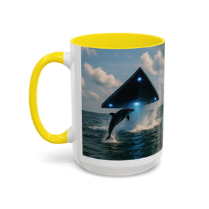 Accent Coffee Mug (11, 15oz), 8 Colors - UFO and Dolphin