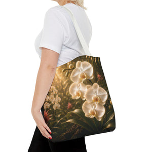 Orchid Garden Tote Bag — Sunlit White Orchid Floral All-Over Print