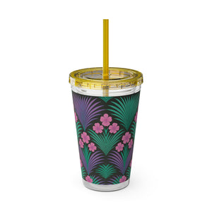 Tropical Tumbler with Straw | 16 oz: Midnight Hibiscus Deco, Pink
