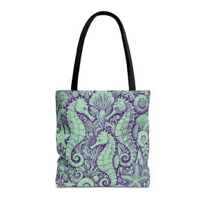 Seahorse Trio Tote Bag, Mint - 3 Sizes