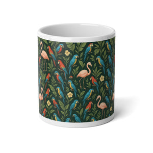 Jumbo Mug, 20oz, Flamingos and Parrots | Tropical Coffee Cup