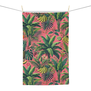 Tropical Microfiber Coffee/Tea Towel – Palms & Bananas, Coral