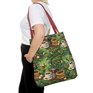 Tropical Hummingbirds & Coffee Tote Bag, Black - 3 Sizes