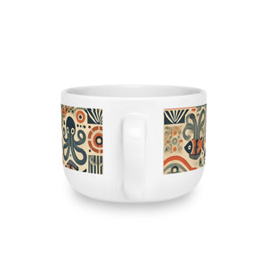 25oz Ceramic White Latte Mug — Mid-Century Modern Octopus & Friends