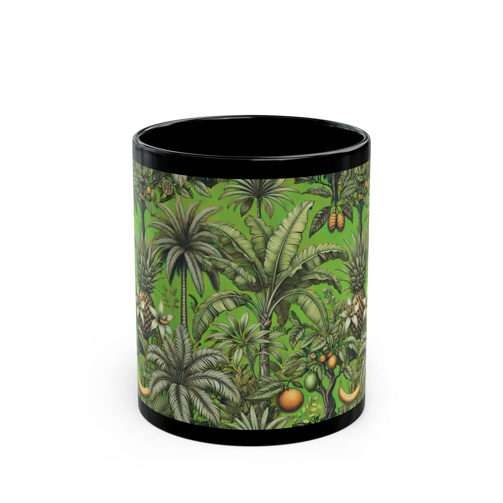 Black Coffee Mug - Tropical Fruit, Green