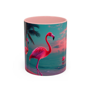 Accent Coffee Mug (11, 15oz), Neon Flamingos at Night / Various Colors