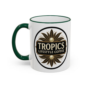 Accent Rim & Handle Coffee Mug — Tropics Lifestyle Coffee Pearl/Palm Logo