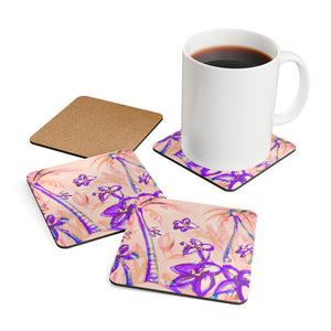 Coaster Set/4 - Tropical Doodles, Peach