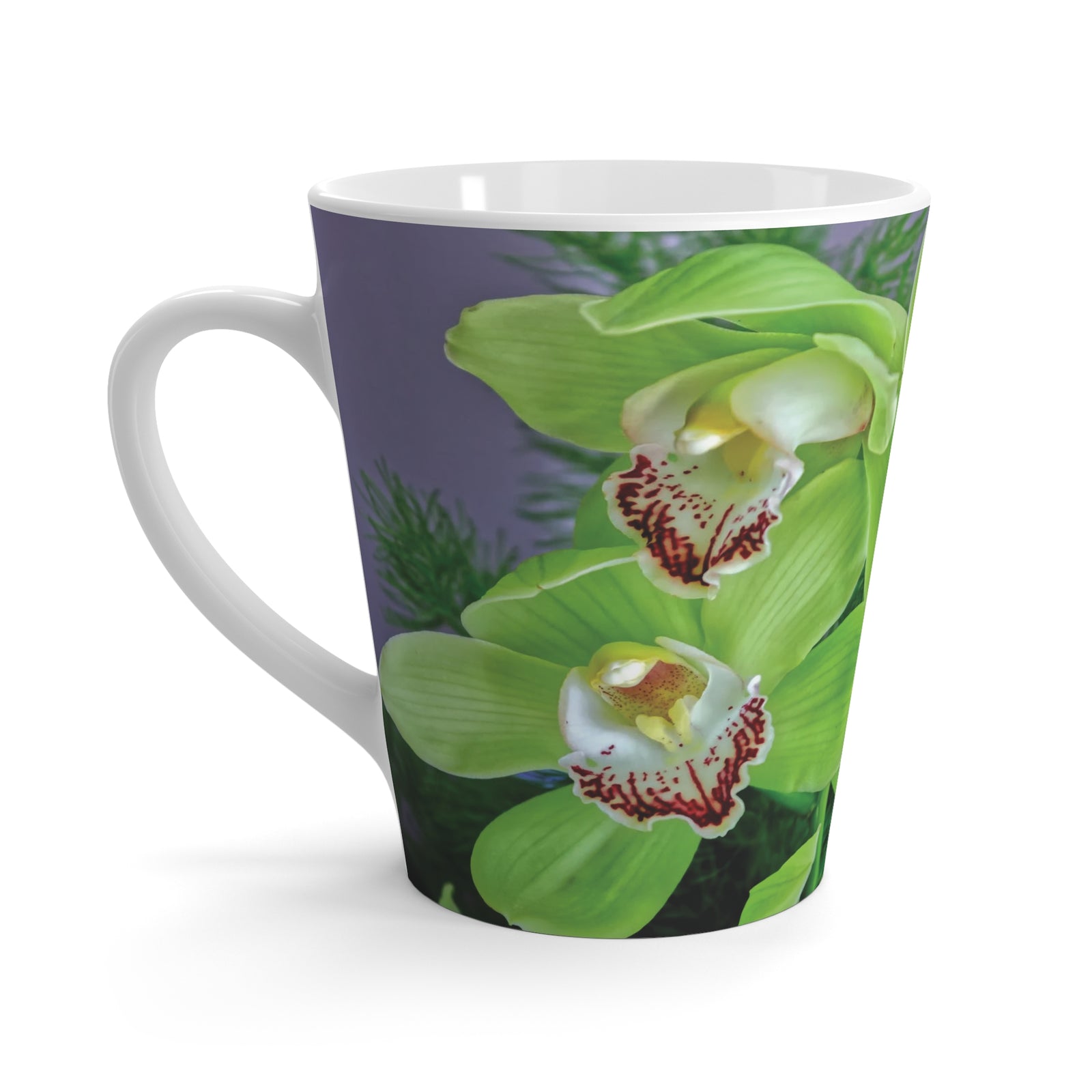 Latte White Mug - Kaleido Green Orchids