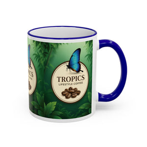 Accent Rim & Handle Coffee Mug — Tropics Lifestyle Coffee Butterfly Logo