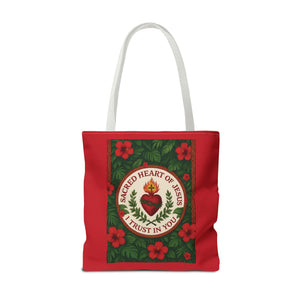 Religious Tote Bag - 3 Sizes / Sacred Heart of Jesus Prayer, Red