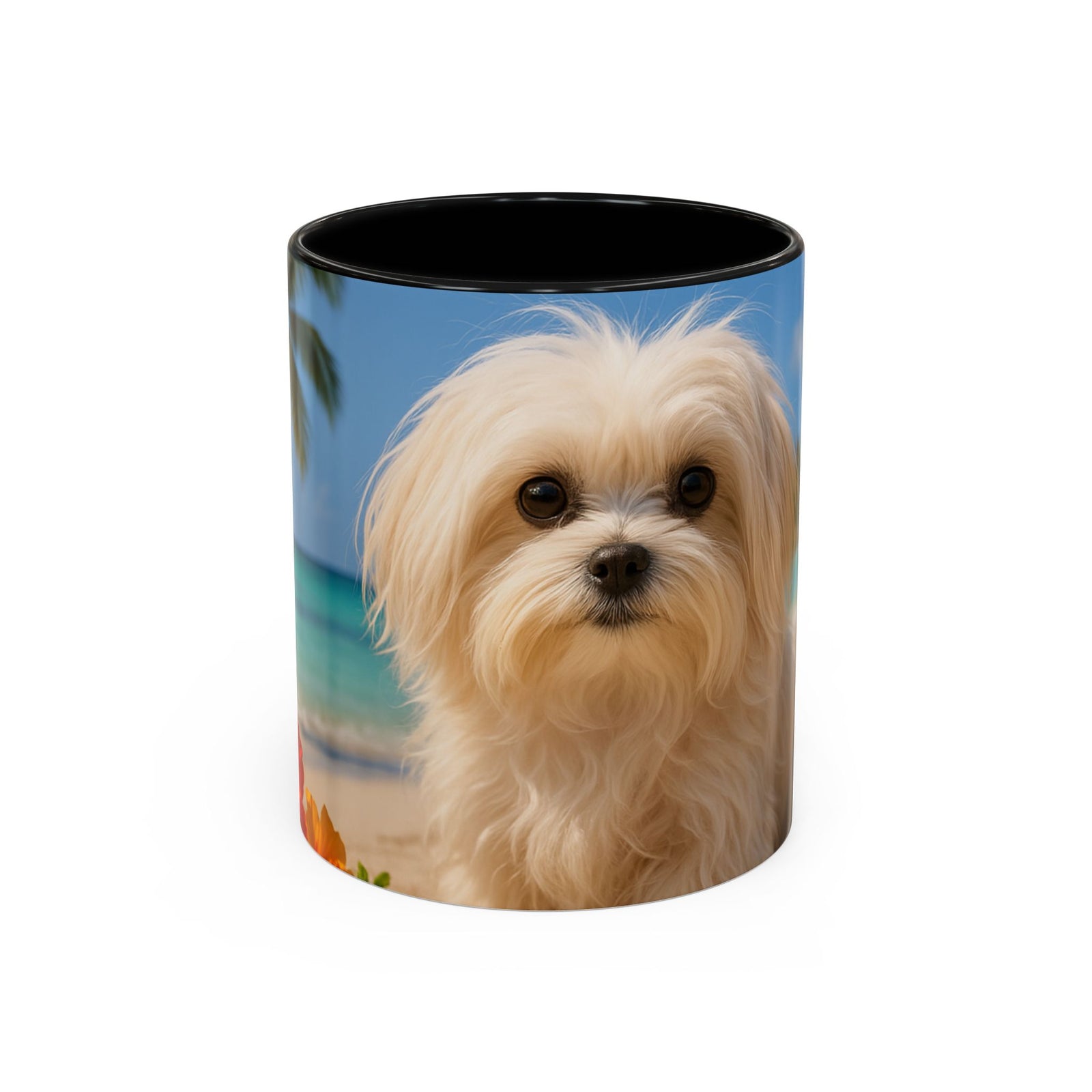 Accent Coffee Mug (11, 15oz), 8 Colors - Puppy Ariel at the Beach