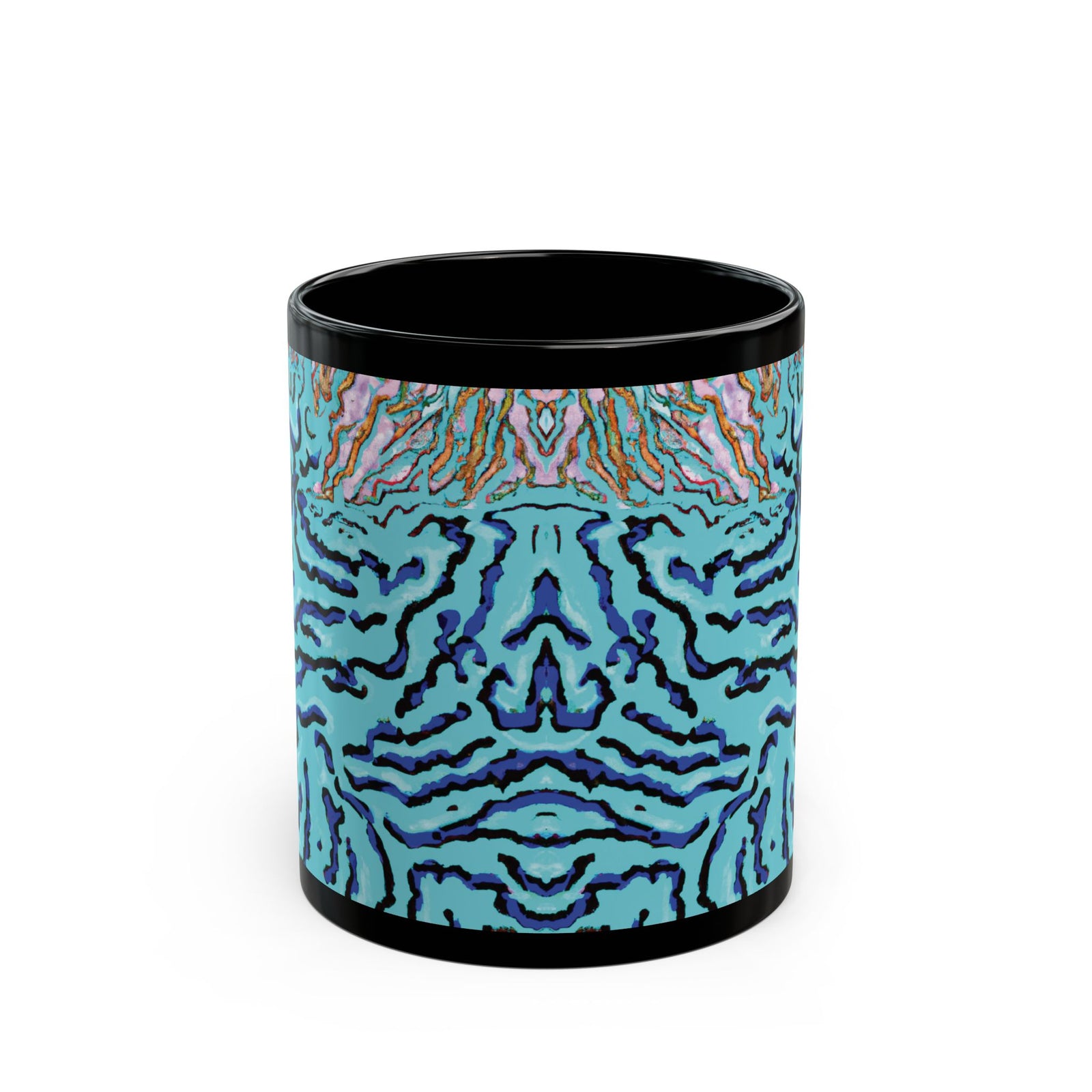 Black Coffee Mug - Wild Coral Reef/Turquoise