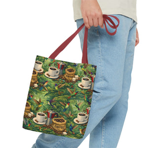 Tropical Hummingbirds & Coffee Tote Bag, Black - 3 Sizes