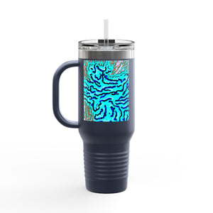 Insulated Travel Mug, 40oz / Wild Coral, Turquoise - Perfect for Outdoor Adventures