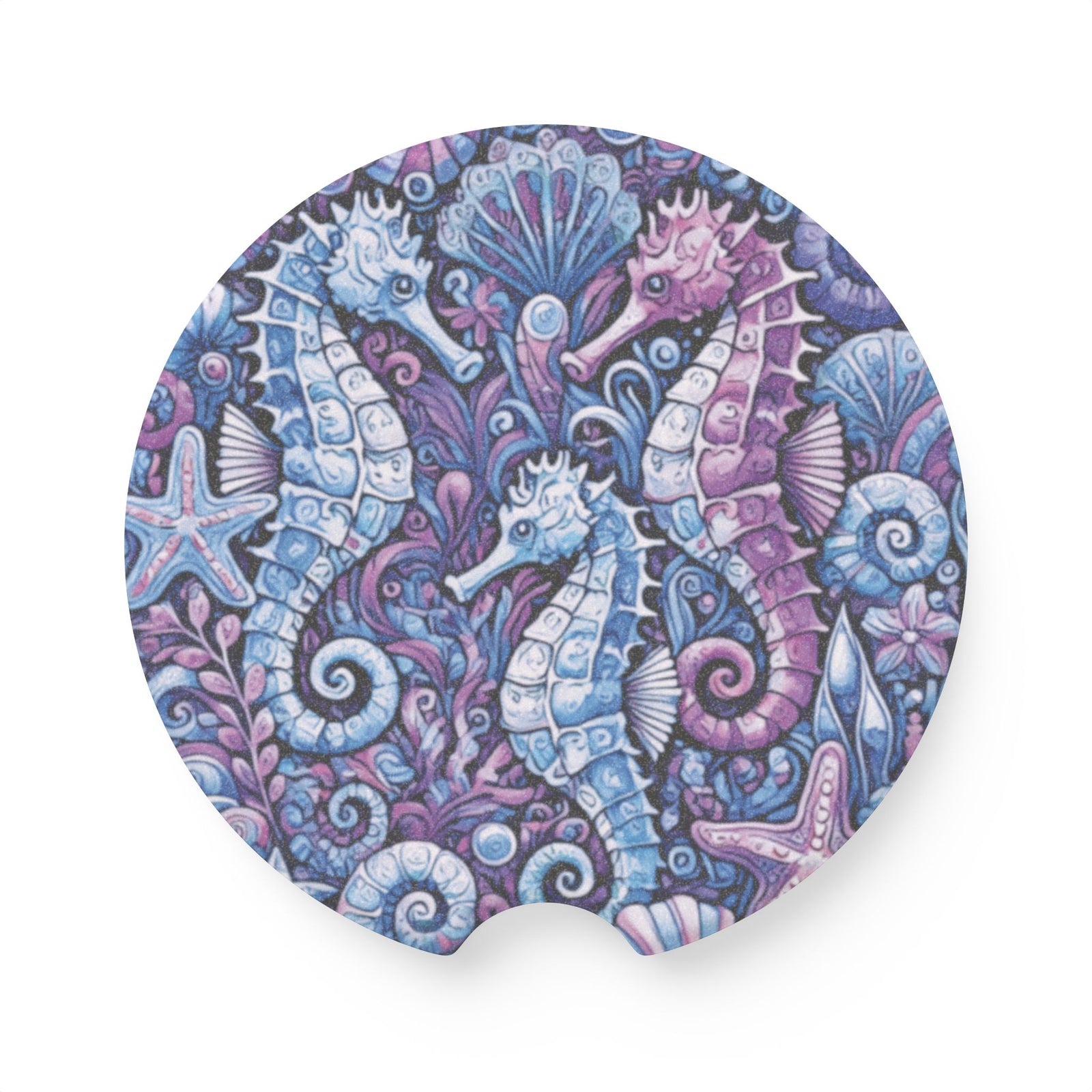 Soapstone Car Coaster - Seahorse Trio, Blue