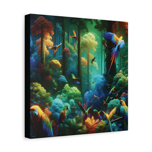 Tropical Parrots Canvas Wall Art — Vibrant Flight School Jungle Scene Matte