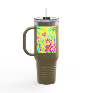 Insulated Travel Mug, 40oz / Tropical Doodles, Yellow - Perfect for Outdoor Adventures
