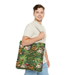 Tropical Hummingbirds & Coffee Tote Bag, Black - 3 Sizes
